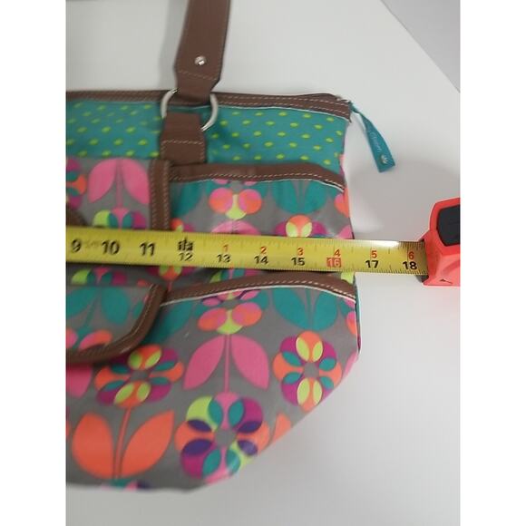 LILY BLOOM Floral Purse Shoulder Tote Large Lime Green Orange Blue Turquoise - Picture 9 of 10